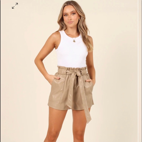 PAIGE FAUX LEATHER SHORTS - TAUPE - Picture 1 of 2